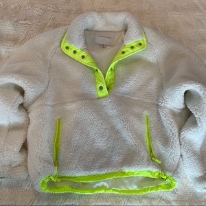 cozy sherpa quarter zip with lime green details